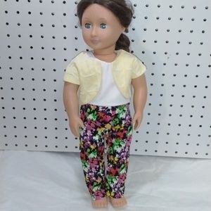 Yellow Bolero Jacket, White Top, Multi Colored Floral Pants Handmade ~18" Dolls